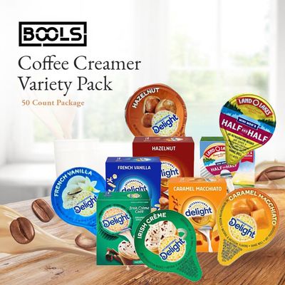 Coffee Creamer Singles Variety Pack Packaged by Bools, Inteerrnational Delight Mini Coffee Creamer & Mini Moo's 5 Flavor Assortment (50 Pack) for Home, Office, Coffee, Bar, Gift