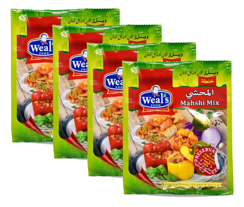 (4 Packs =5.64 oz / 160g) Weals Stuffed Stuffing Vegetables Spice Herb Mix Seasoning Blend Powder Stuffing Veggies Sheikh EL Mahshi Al Mahashi Mishee Mehchi Baharat Eggplant Zucchini Halal