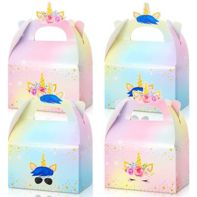 Unicorn Gift Boxes Party Supplies Unicorn Party Favor Boxes Rainbow Unicorn Theme Treat Boxes Candy Goodies Gift Boxes for Girls Boys Kids Birthday Party Decorations Supplies (Unicorn, 24 Pieces)