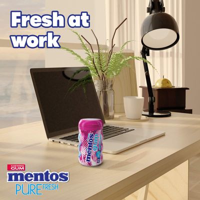 Mentos Pure Fresh Holiday Sugar-Free Chewing Gum with Xylitol, Bubble Fresh Flavor, Holiday Christmas Stocking Stuffers for Adults &amp; Kids, Bubble Gum, 50 Piece Bottle (Bulk Pack of 4)