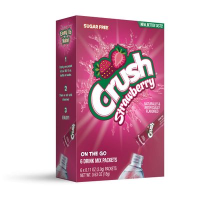 Crush, Strawberry - Powder Drink Mix - (12 boxes, 72 sticks) - Sugar Free &amp; Delicious, Makes 72 flavored water beverages