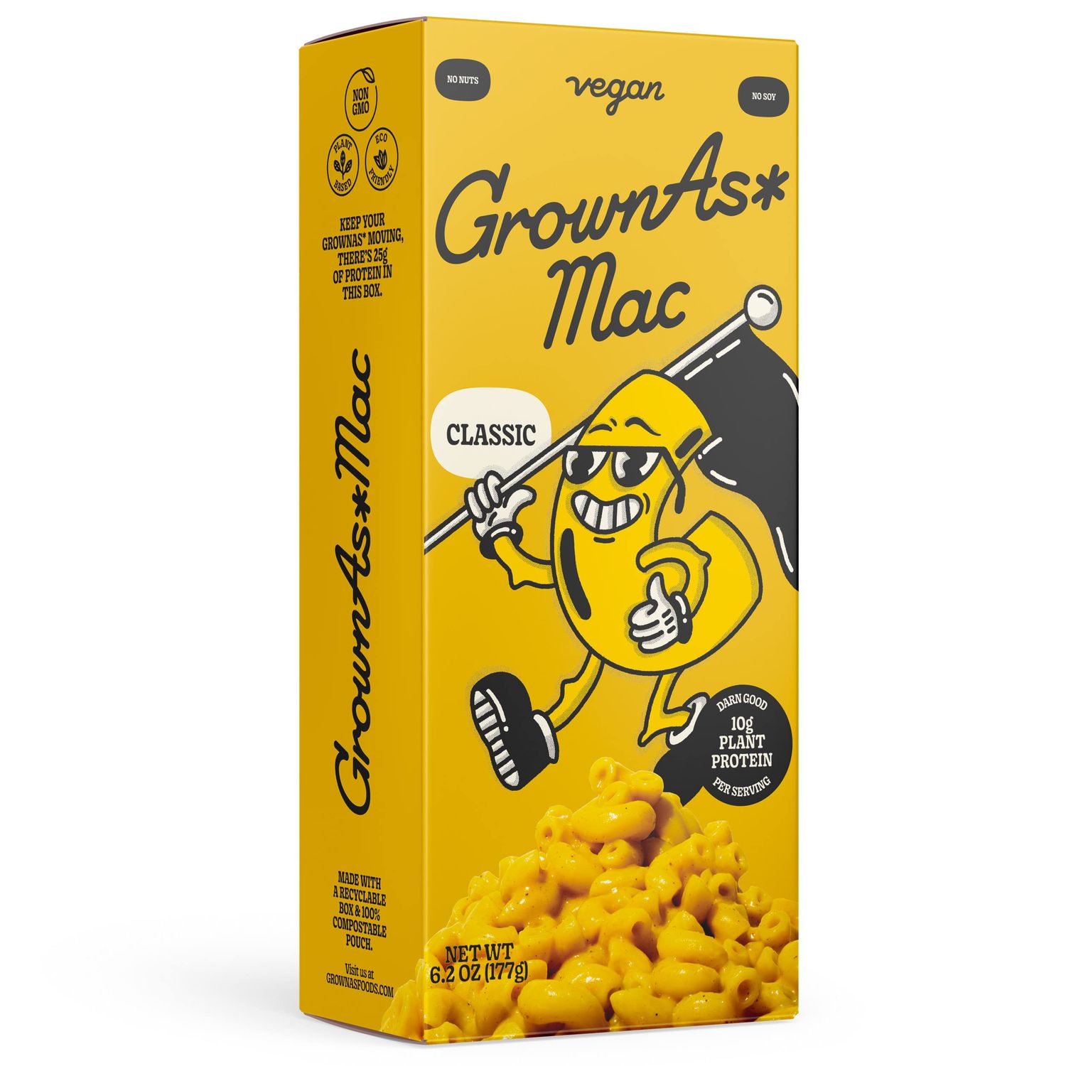 GrownAs Vegan Mac &amp; Cheese, 25g of Protein per Pack - Dairy-Free, High Protein Snack, Easy to Prepare, Made with Coconut &amp; Wheat, Suitable for Vegans, Non-GMO, Delicious Meal or Snack