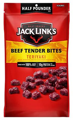 Jack Link&#39;s Beef Tender Bites, Teriyaki, Half Pounder Bag - Flavorful Meat Protein Snacks for Lunches, 10g of Protein and 70 Calories per Serving, Made with 100 Beef