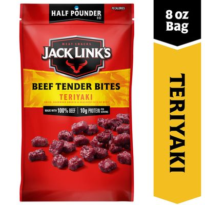 Jack Link's Beef Tender Bites, Teriyaki, Half Pounder Bag - Flavorful Meat Protein Snacks for Lunches, 10g of Protein and 70 Calories per Serving, Made with 100 Beef