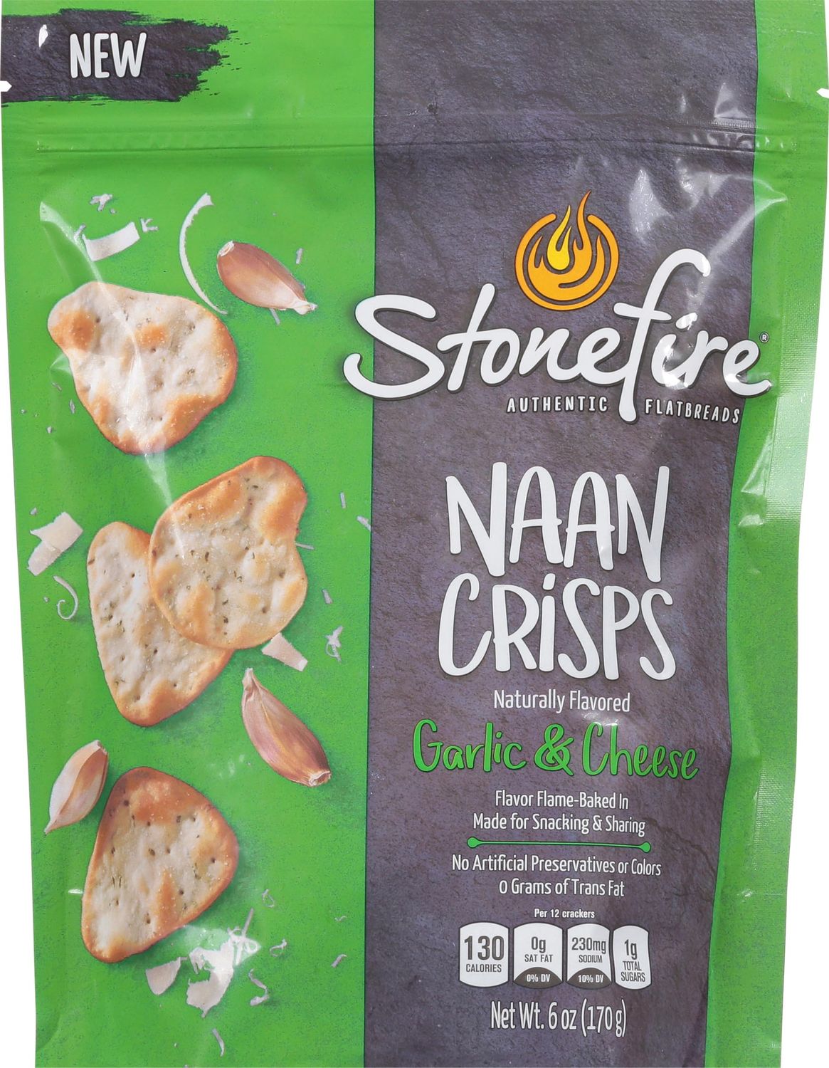 Stonefire, Naan Crisps Garlic &amp; Cheese, 6 Ounce