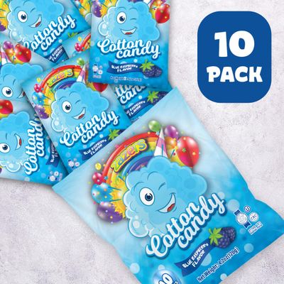 Cotton Candy 10 Pack, 10 cotton candy Bags each 0.42oz, Blue Raspberry mini cotton candy, blue cotton candy Individually Wrapped for Parties & Favors, Enjoy Fluffiness of kosher candy Anytime