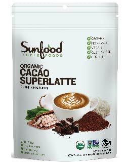 Sunfood Superfoods Cacao Superlatte Powder Drink Mix with Lion&#39;s Mane for Cognition and Focus, Mushroom Coffee Creamer with Cacao &amp; Greens Powder, Organic, Non-GMO, Vegan, Gluten Free, 6 oz Bag