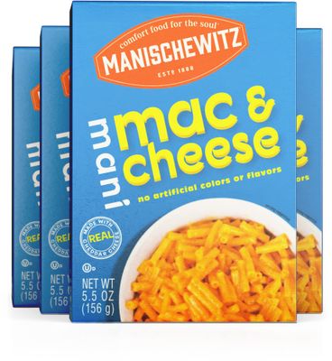 Manischewitz Kosher Mac &amp; Cheese, 5.5oz (4 Pack) Made with Real Cheddar Cheese, No Artificial Colors of Flavors, Certified Kosher