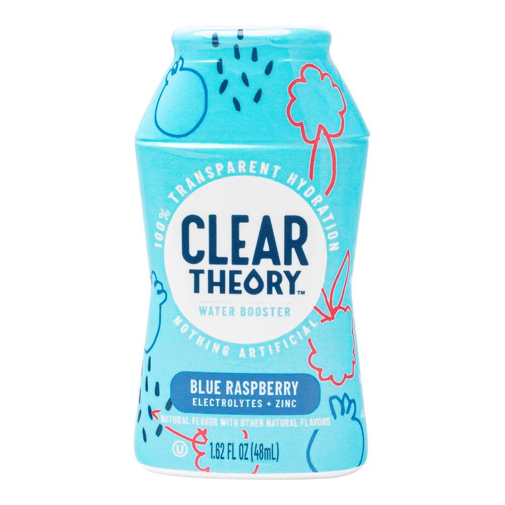 Clear Theory Water Flavoring Drops with Electrolytes, Water Enhancer Liquid Flavored Water Drink Mix, Hydration for Kids, Vegan, Gluten Free, Low Calorie, Blue Raspberry, 4 Pack, 1.62 Fl Oz Bottles