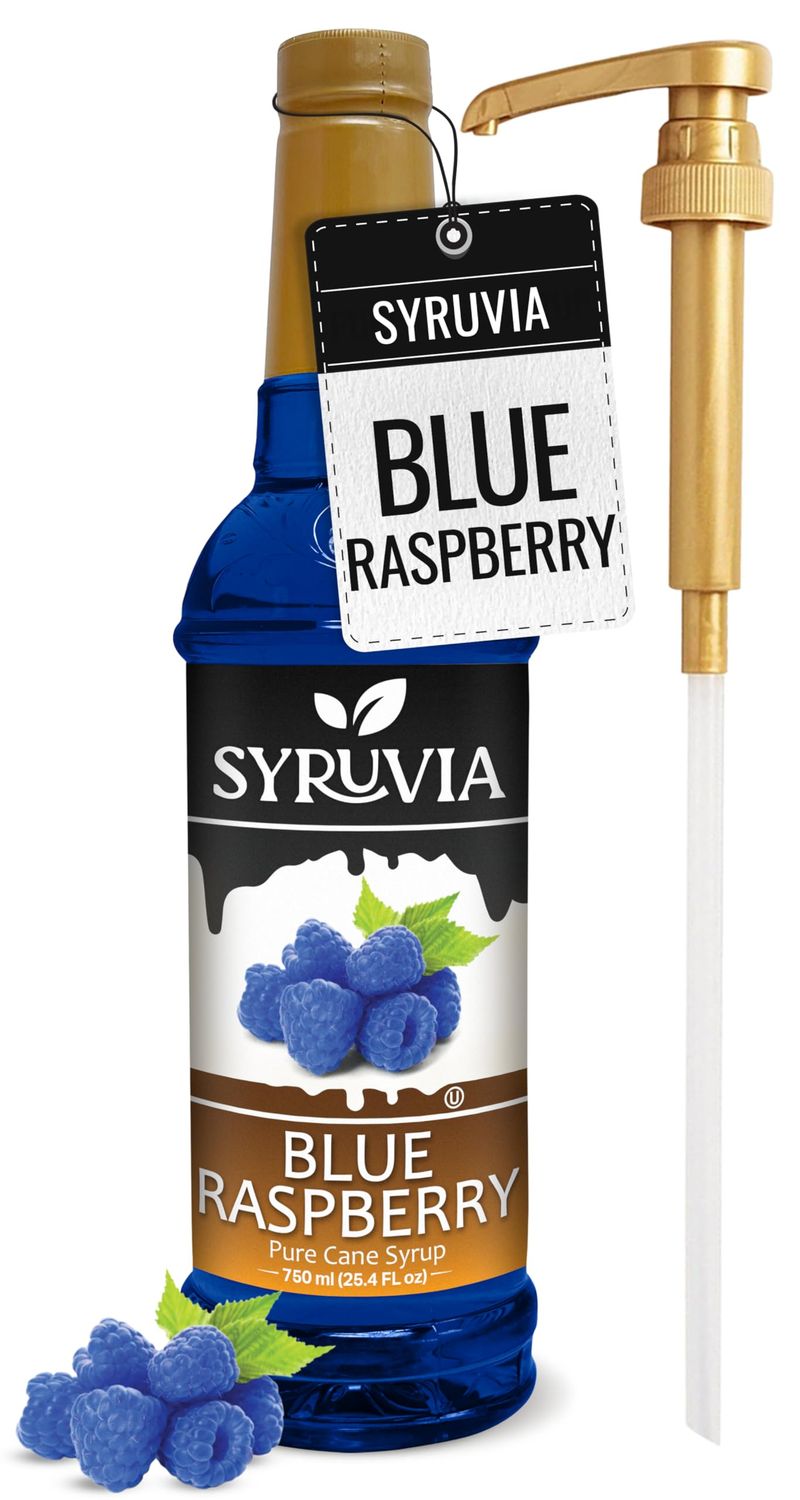 Syruvia Blue Raspberry Syrup - Blue Raspberry Syrup Flavor, 25.4 fl oz - Perfect for Cocktails, ice Tea, Desserts, Italian Sodas, Ice and More, Kosher and Gluten-Free With Syrup Pump