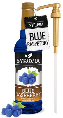 Syruvia Blue Raspberry Syrup - Blue Raspberry Syrup Flavor, 25.4 fl oz - Perfect for Cocktails, ice Tea, Desserts, Italian Sodas, Ice and More, Kosher and Gluten-Free With Syrup Pump