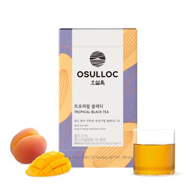 OSULLOC Tropical Black Tea (Tropical Mango &amp; Peach Flavor), Fruit tea Blend, Premium Teabags from Jeju Island, 20 count, 1.06 oz, 30g