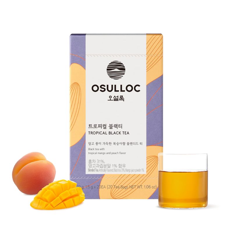 OSULLOC Tropical Black Tea (Tropical Mango &amp; Peach Flavor), Fruit tea Blend, Premium Teabags from Jeju Island, 20 count, 1.06 oz, 30g