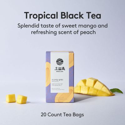 OSULLOC Tropical Black Tea (Tropical Mango &amp; Peach Flavor), Fruit tea Blend, Premium Teabags from Jeju Island, 20 count, 1.06 oz, 30g