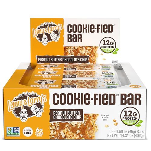 Lenny &amp; Larry&#39;s Cookie-fied Bar, Peanut Butter Chocolate Chip, 45g - Plant-Based Protein Bar, Vegan And Non-GMO, Pack Of 9