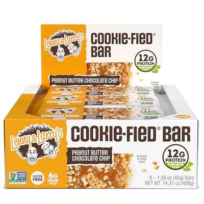 Lenny &amp; Larry&#39;s Cookie-fied Bar, Peanut Butter Chocolate Chip, 45g - Plant-Based Protein Bar, Vegan And Non-GMO, Pack Of 9