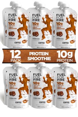 Fuel for Fire Protein Smoothie Pouch - Coffee (12-Pack) | Healthy Snack &amp; Recovery | No Sugar Added, Dietitian Approved | Functional Fruit Smoothies | Gluten Free, 70mg Caffeine (4.5oz pouches)