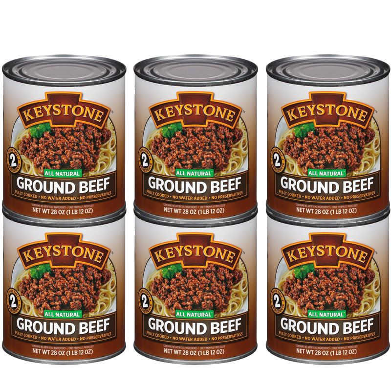 Keystone All Natural Ground Beef 28 Ounce Long Term Emergency Survival Food Canned Meat | Fully Cooked Ready to Eat | Gluten Free Family Pack of 6