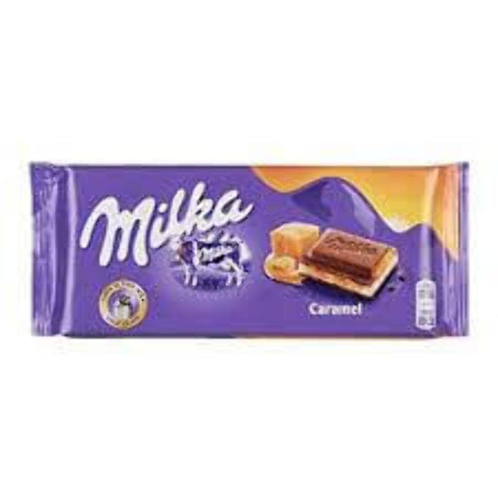 Milka Milk Chocolate Confection with Caramel Creme Filling 100g (Pack of 5)