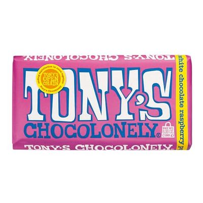 Tony&#39;s Chocolonely 28% White Chocolate Bar with Raspberry Popping Candy - Belgium Chocolate, No Artificial Flavoring, Fairtrade &amp; B Corp Certified - 6.35 Oz