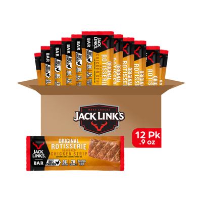 Jack Link&#39;s Meat Strips, Rotisserie Chicken, 12 Count - Great Protein Bar, 8g of Protein and 70 Calories, Made with Premium Chicken, Gluten Free, No added MSG or Nitrates/Nitrites