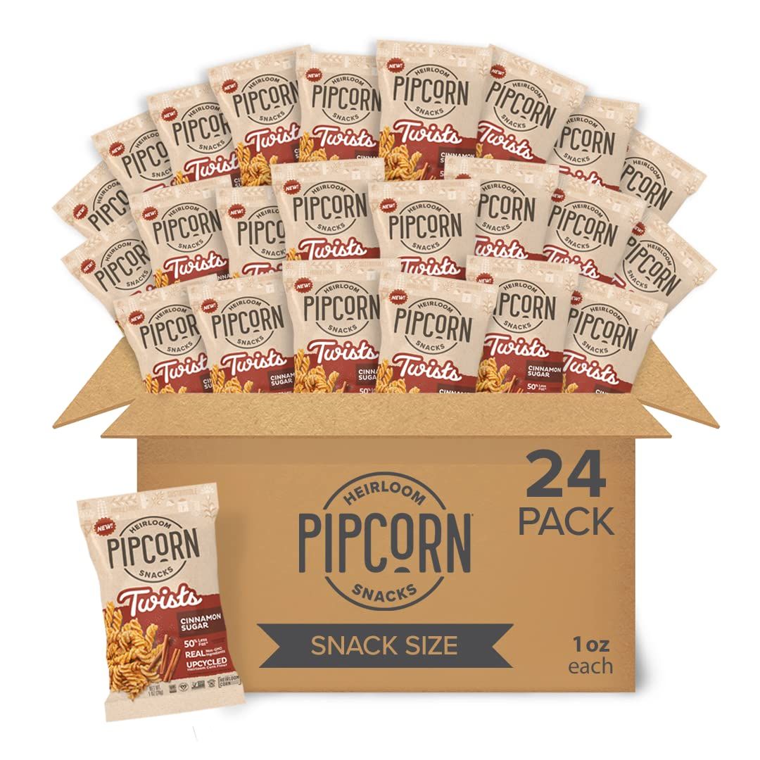 Heirloom Cinnamon Sugar Twists by Pipcorn - 1oz 24pk - Healthy Snacks, Gluten Free Snacks, Snack Packs, Upcycled Heirloom Corn Flour, Individually Wrapped