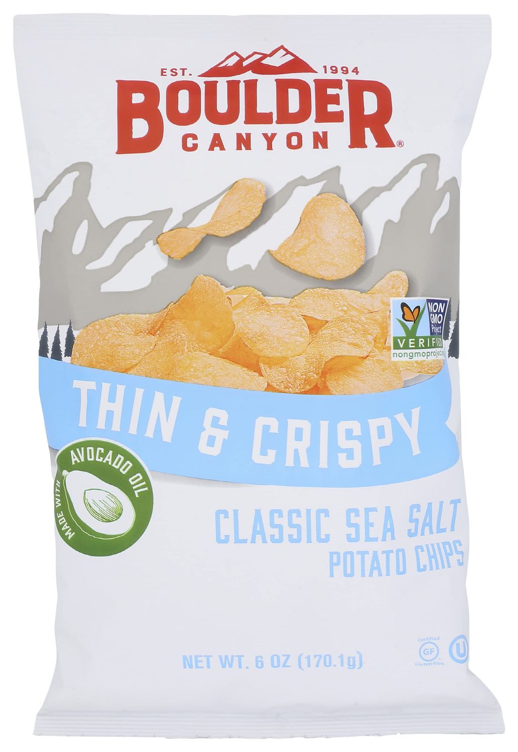 Boulder Canyon Thin &amp; Crispy Classic Sea Salt Potato Chips, 6 OZ (Pack of 12)