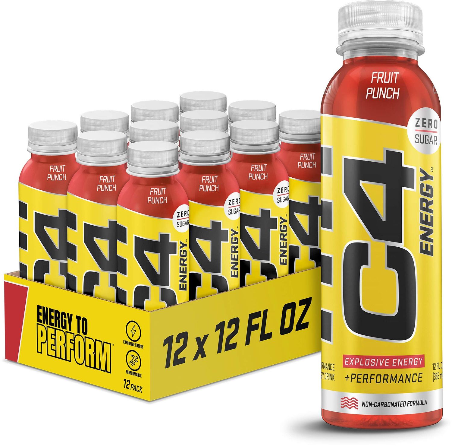 Cellucor C4 Energy Non-Carbonated Zero Sugar Energy Drink, Pre Workout Drink + Beta Alanine - Fruit Punch - 12 FL OZ (355 ml) - Pack of 12