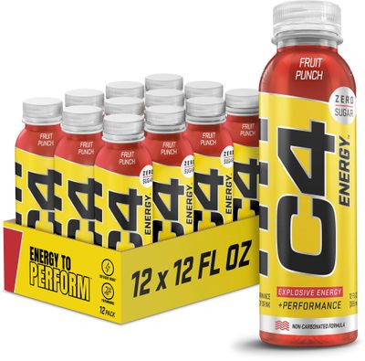 Cellucor C4 Energy Non-Carbonated Zero Sugar Energy Drink, Pre Workout Drink + Beta Alanine - Fruit Punch - 12 FL OZ (355 ml) - Pack of 12