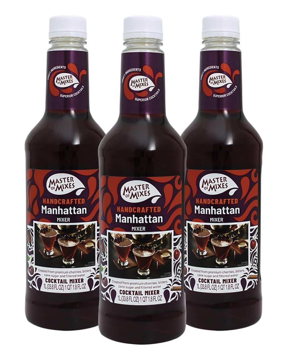 Master of Mixes Manhattan Drink Mix, Ready To Use, 1 Liter Bottle (33.8 Fl Oz), Pack of 3