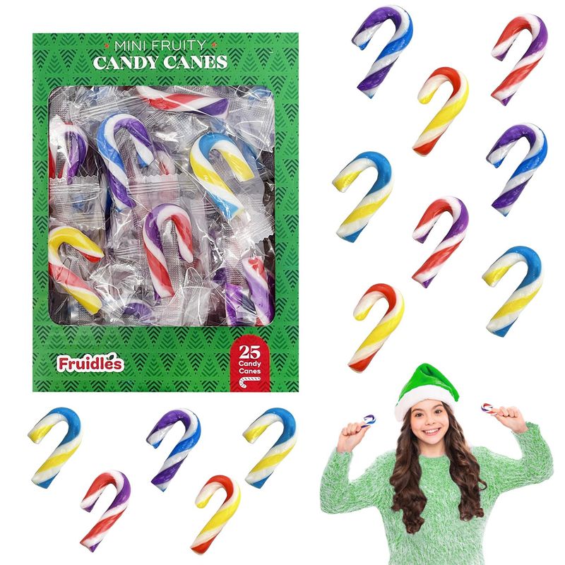 Fruidles Christmas Candy Canes Mini's Suckers, Multicolored Fruity Flavor, Individually Wrapped, 2 Inch, Net WT 4.42oz (125g) (25-Pack)