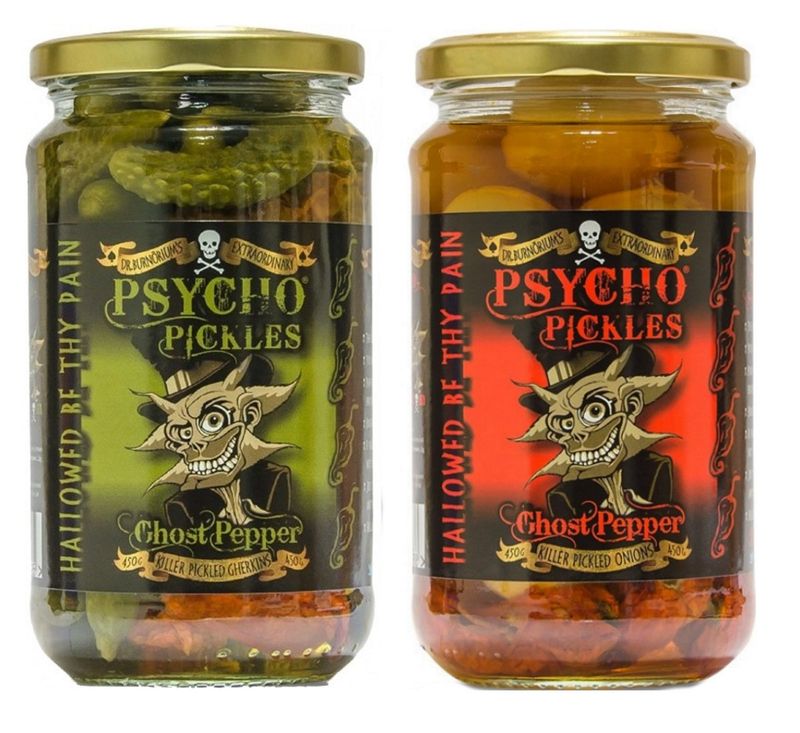 Psycho Pickles Combo - Ghost Pepper Pickled Onions And Ghost Pepper Pickled Gherkins