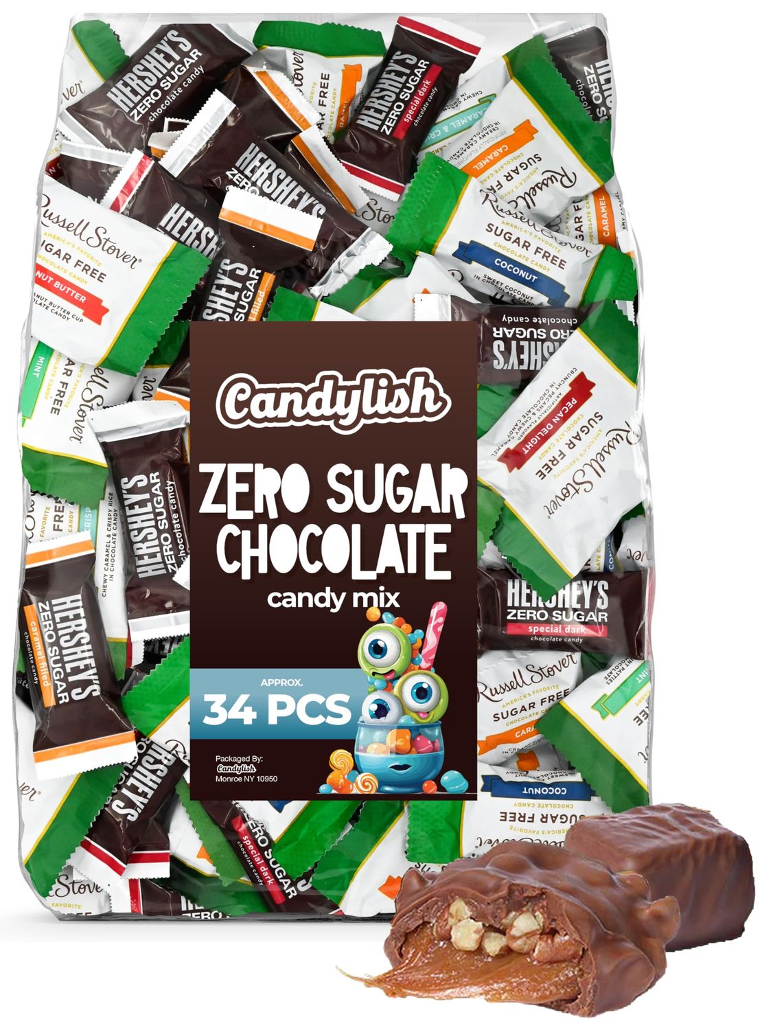 Zero Sugar Chocolate Candy Mix (Approx. 34 Pieces) - Russell Stover Assorted &amp; Hershy Zero Sugar Bar Mix
