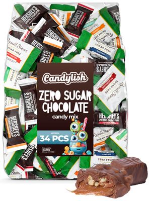 Zero Sugar Chocolate Candy Mix (Approx. 34 Pieces) - Russell Stover Assorted &amp; Hershy Zero Sugar Bar Mix