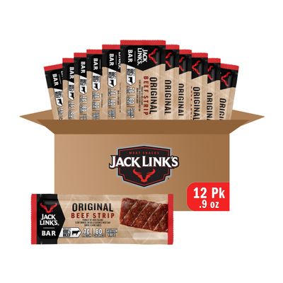 Jack Link&#39;s Beef Jerky Bars, Original - 7g of Protein and 80 Calories Per Bar, Made with Premium Beef, Perfect Hunting Snack, No added MSG - Keto Friendly and Gluten Free Snacks, 0.9 Oz (Pack of 12)