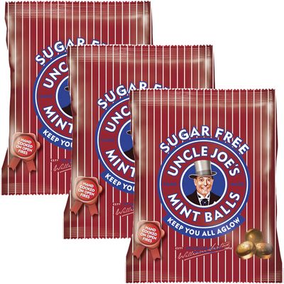 Uncle Joe&#39;s Sugar-Free Mint Balls | Handcrafted British Candy | with Natural Ingredients | Long Lasting Hard Boiled Sweets &amp; Breath Refresh Mint | 2.11 Oz (Pack of 3)