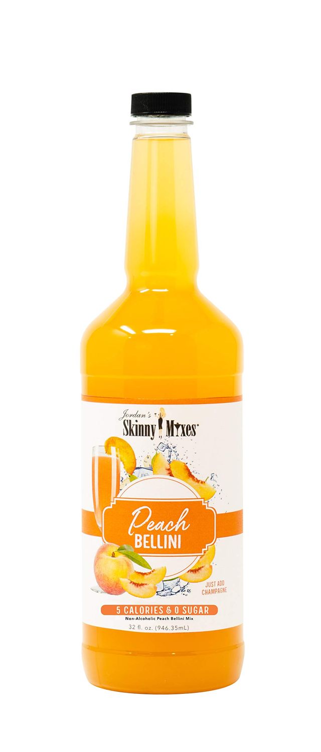 Jordan&#39;s Skinny Mixes Sugar Free Peach Bellini Mix, Flavored Cocktail Mixer for Drinks, Peach Drink Flavoring for Cocktails &amp; Mocktails, Low Calorie, Gluten Free, Keto Friendly, 32 Fl Oz, 1 Pack