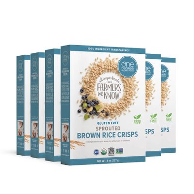 One Degree Organic Foods Sprouted Brown Rice Crisps, USDA Organic, Non-GMO Gluten Free Brown Rice Cereal, 8 oz., 6 pack