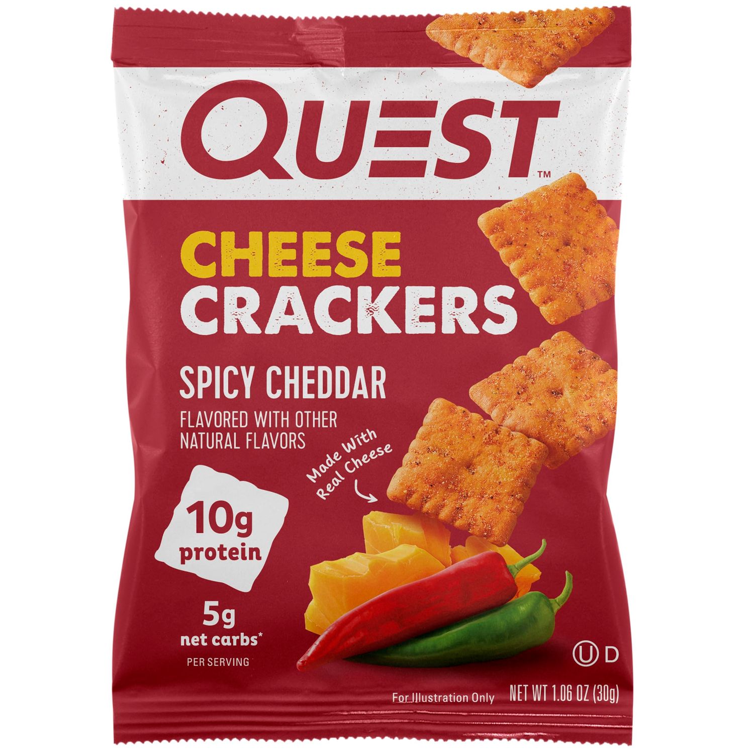 Quest Nutrition Cheese Crackers, Spicy Cheddar Blast, 10g of Protein, Low Carb, Made with Real Cheese, 12 Count (1.06 oz bags)