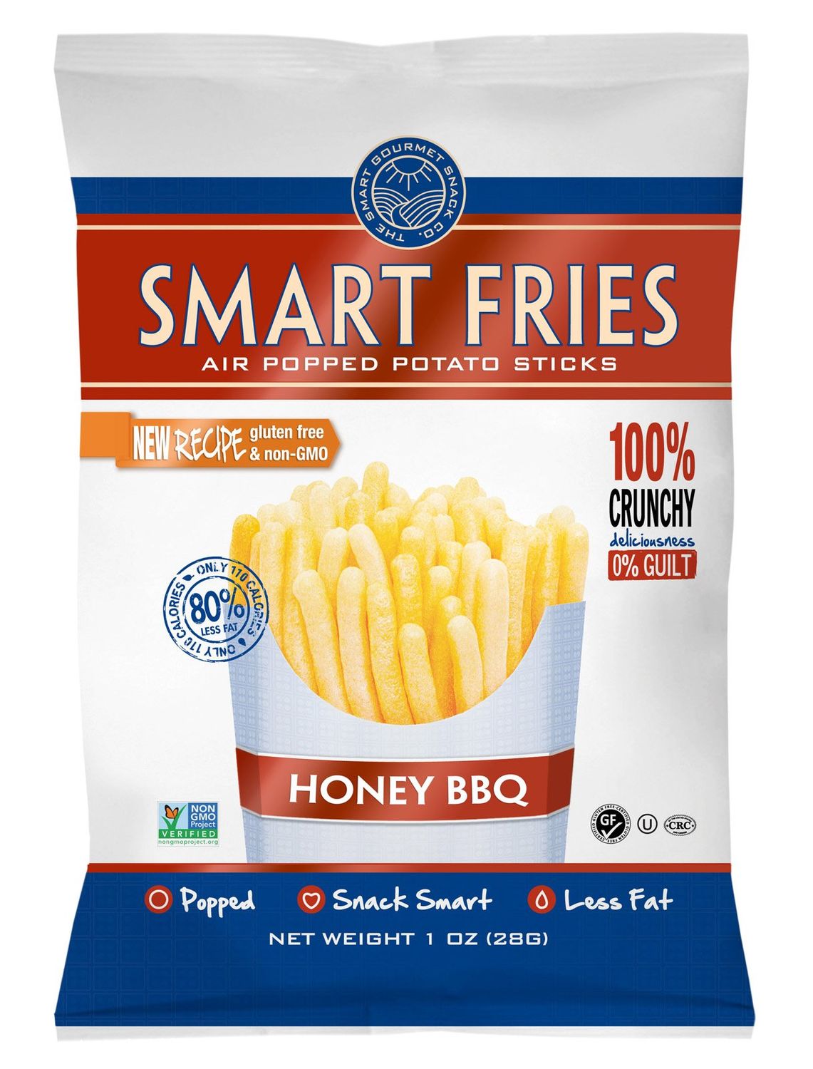 Gourmet Basics Smart Fries Air Popped Potato Fries, French Fries, Potato Sticks Individual Bags, Fry Chips Family Size, Low Calorie Chips, Non-GMO, Gluten Free, Honey BBQ - 1 oz Bags (24 Pack)