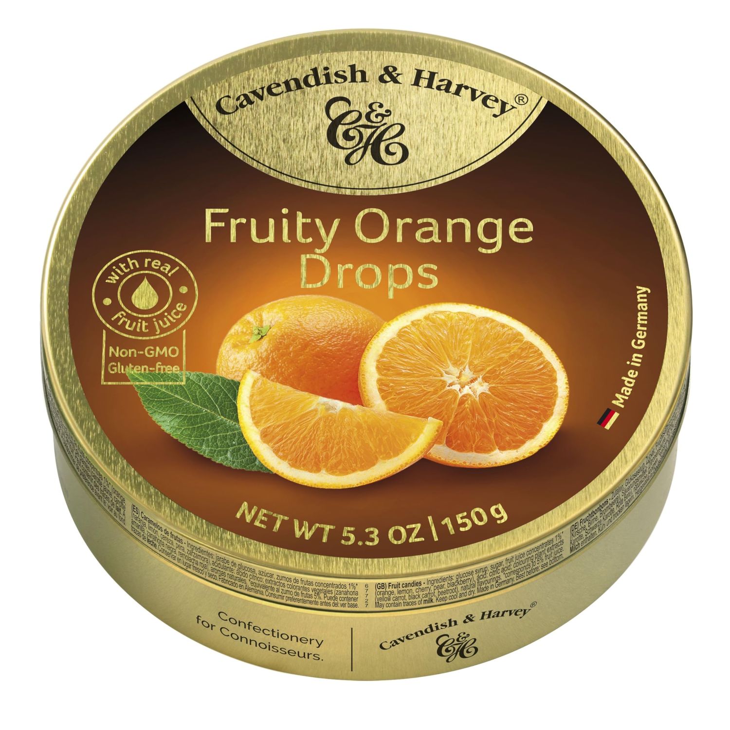 Cavendish &amp; Harvey | Fruity Orange Hard Candy Drops | 5.3 Ounce Tin