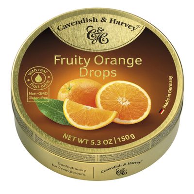 Cavendish &amp; Harvey | Fruity Orange Hard Candy Drops | 5.3 Ounce Tin