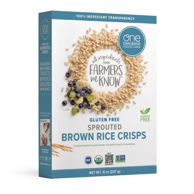 One Degree Organic Foods Sprouted Brown Rice Crisps, USDA Organic, Non-GMO Gluten Free Brown Rice Cereal, 8 oz., 6 pack