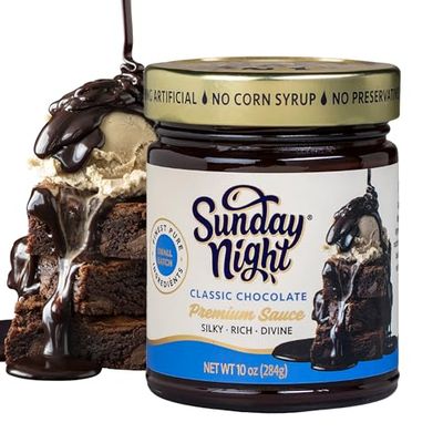 Sunday Night Classic Chocolate Sauce - Luxurious Premium Quality Chocolate Ganache, Premium All-Natural Dessert Topping, Hot Fudge Sauce and Dipping Chocolate, Gluten-Free, No Preservatives - 10oz