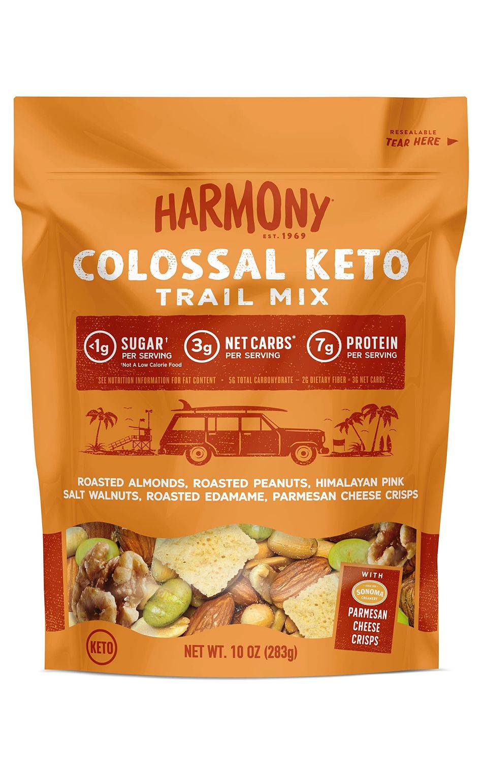 Diamond of California Harmony Colossal Keto Trail Mix with Peanuts, Roasted Edamame, Diamond of California Himalayan Pink Salt Walnuts, and Sonoma Creamery Parmesan Cheese Crisps, 10 Oz, 1 unit