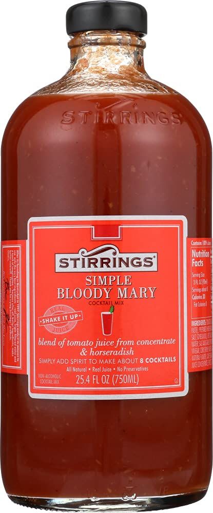 Stirrings | Premium Cocktail &amp; Martini Drink Mixers with Real Juice | Simply Add Spirits | 750ml Jars (Simple Bloody Mary)