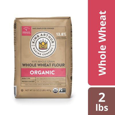 King Arthur, 100% Organic Whole Wheat Flour, 100% Whole Grain, Non-GMO Project Verified, 2 Pounds (Pack of 12)