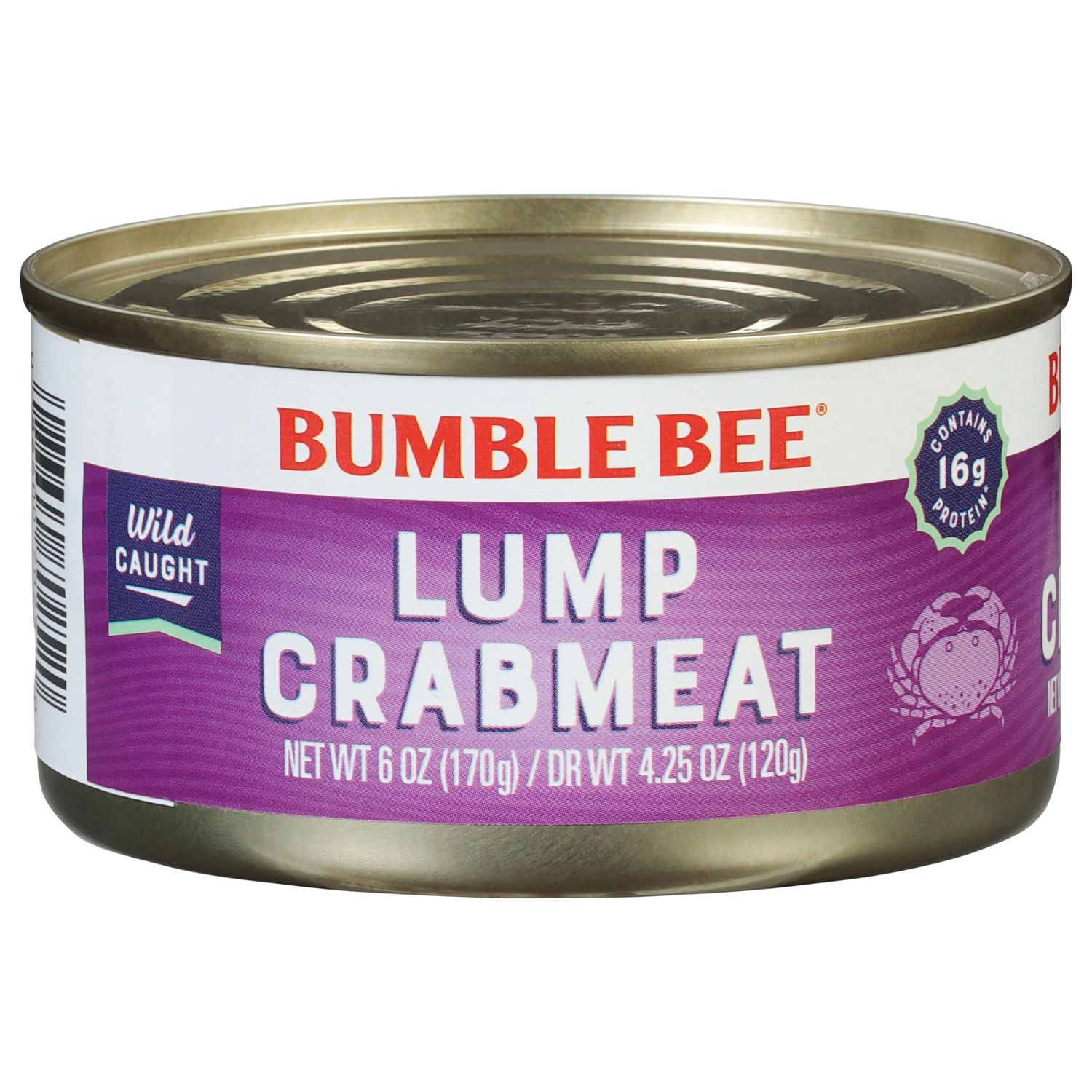Bumble Bee Lump Crab Meat, 6 oz Can - 16g Protein &amp; 1g Carb Per Serving - Wild Caught, Small Chunks, Drain Before Use
