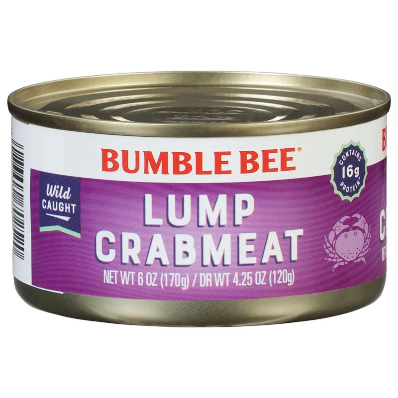 Bumble Bee Lump Crab Meat, 6 oz Can - 16g Protein &amp; 1g Carb Per Serving - Wild Caught, Small Chunks, Drain Before Use