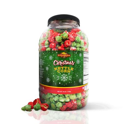 Stonehedge Farms Christmas Kettle Corn Popcorn | 26 oz Large Tub | Perfect for the Holidays | Green and Red Popped Sweet Snacks | Made in the USA